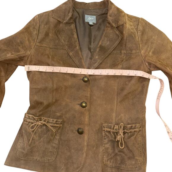 J. Jill Chocolate Brown 100% Leather Blazer Jacket Women’s XS Western Preppy - Picture 11 of 13